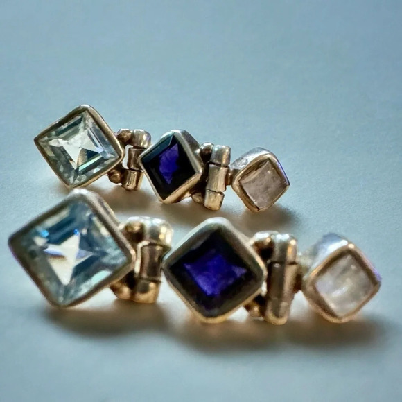 Moonstone|Amethyst|Topaz Sterling Silver Post Earrings - Picture 5 of 8